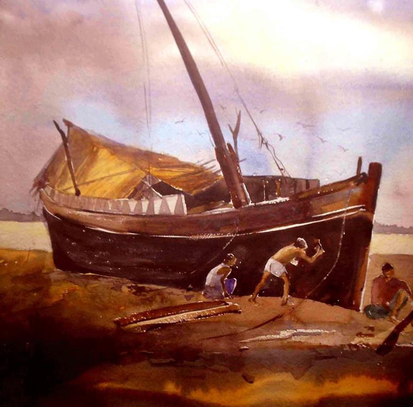 Satyajit Chanda 21 Title-River SideMedium- Water Colour on Paper Size-30x20 (2)