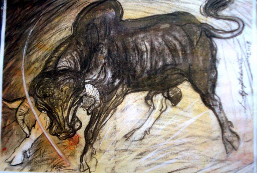 Satyajit Chanda 42 Title-bull Size-30''x20'' Medium-Charcoal on paper (2)