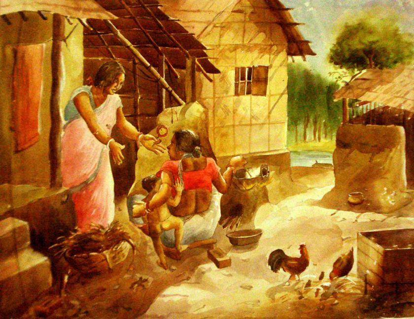 Satyajit Chanda 46 Title-Mother Child RelationMedium-Water Colour Size-20''x10'' (2)